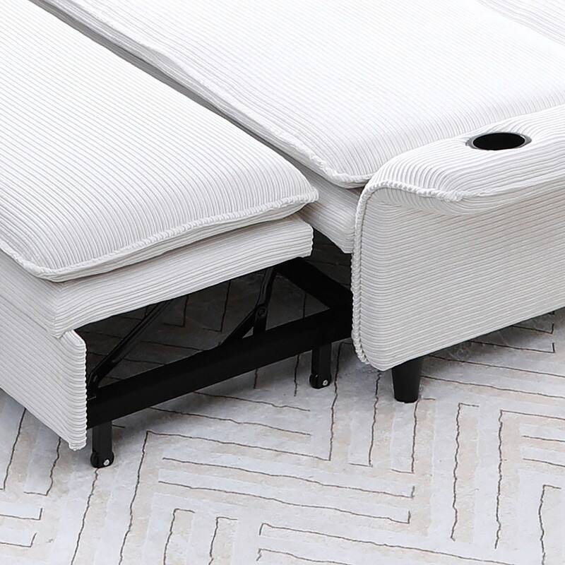 65.7" Corduroy Upholstered Pull-out Sofa With Cup Holder