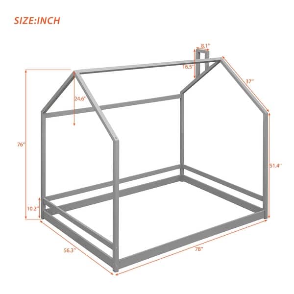 Espresso House Platform Bed for Kids, Toddler House Full Bed with Roof, Wood Floor Bed Frame for Girls Boys Bedroom Furniture