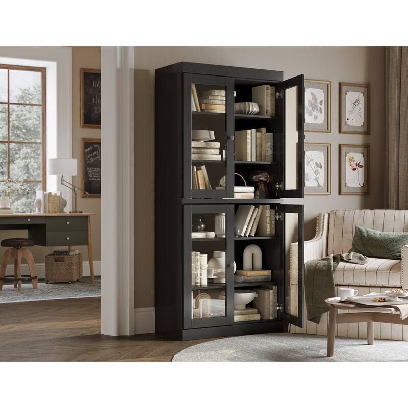 Palace Imports Solid Wood 6-Shelf Bookcase, Clear Glass Doors, Adjustable Shelves