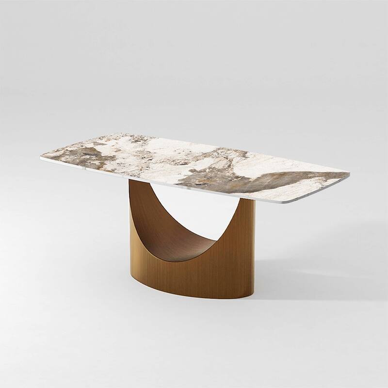 63"-94" Hobart Modern Dining Table with Rectangular Sintered Stone Tabletop and Carbon Steel Leg for 4-10