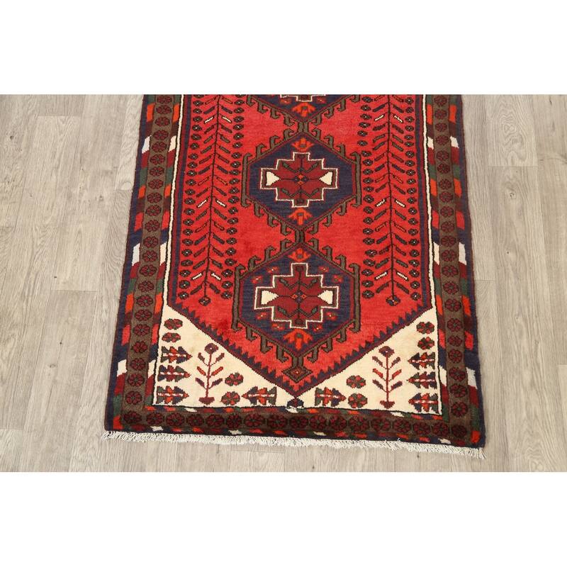 Geometric Persian Hamedan Area Rug Wool Hand-knotted Office Carpet - 3'4" x 4'9"