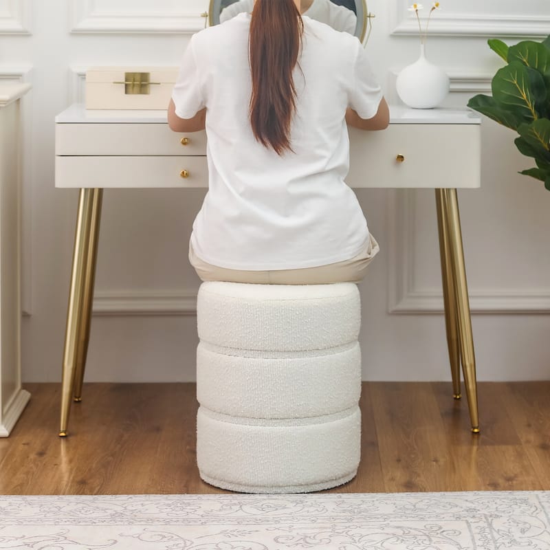 Adeco Round Ottoman 17.9" Height Footrest Vanity Stool