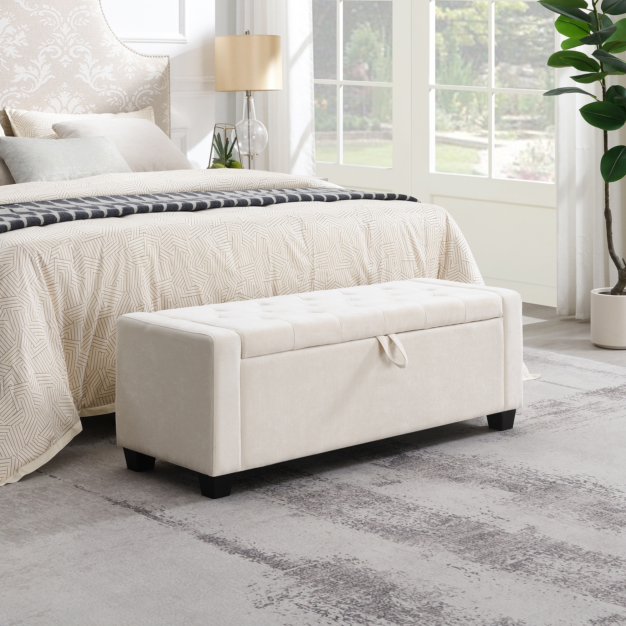 48" Upholstered Storage Ottoman Bench with Button Tufted Diamond Stitch