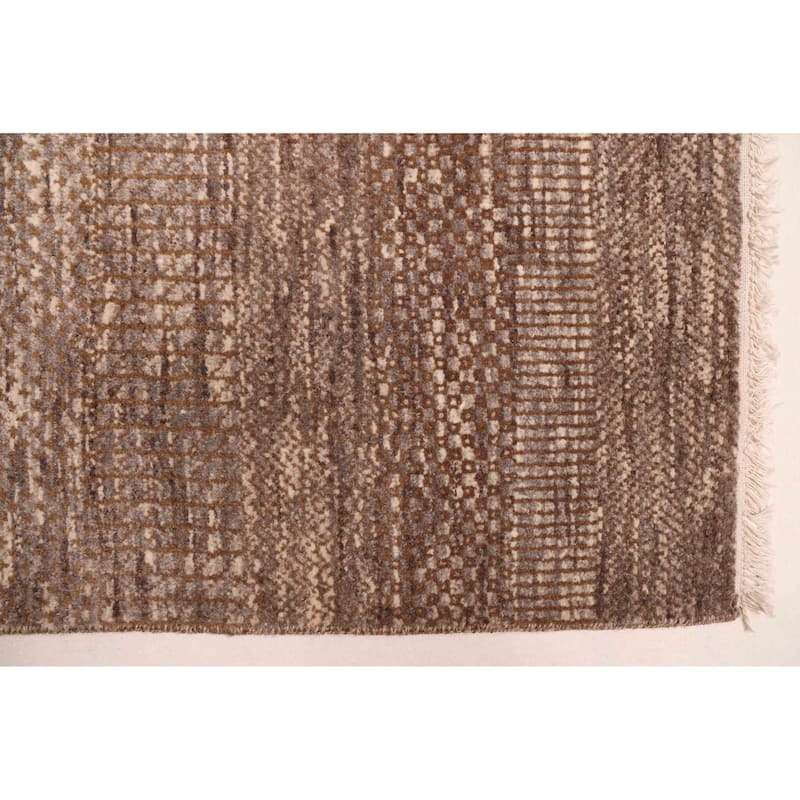 ECARPETGALLERY Hand-knotted Finest Silk Shadow Brown, Taupe Wool Rug - 7'10 x 10'0