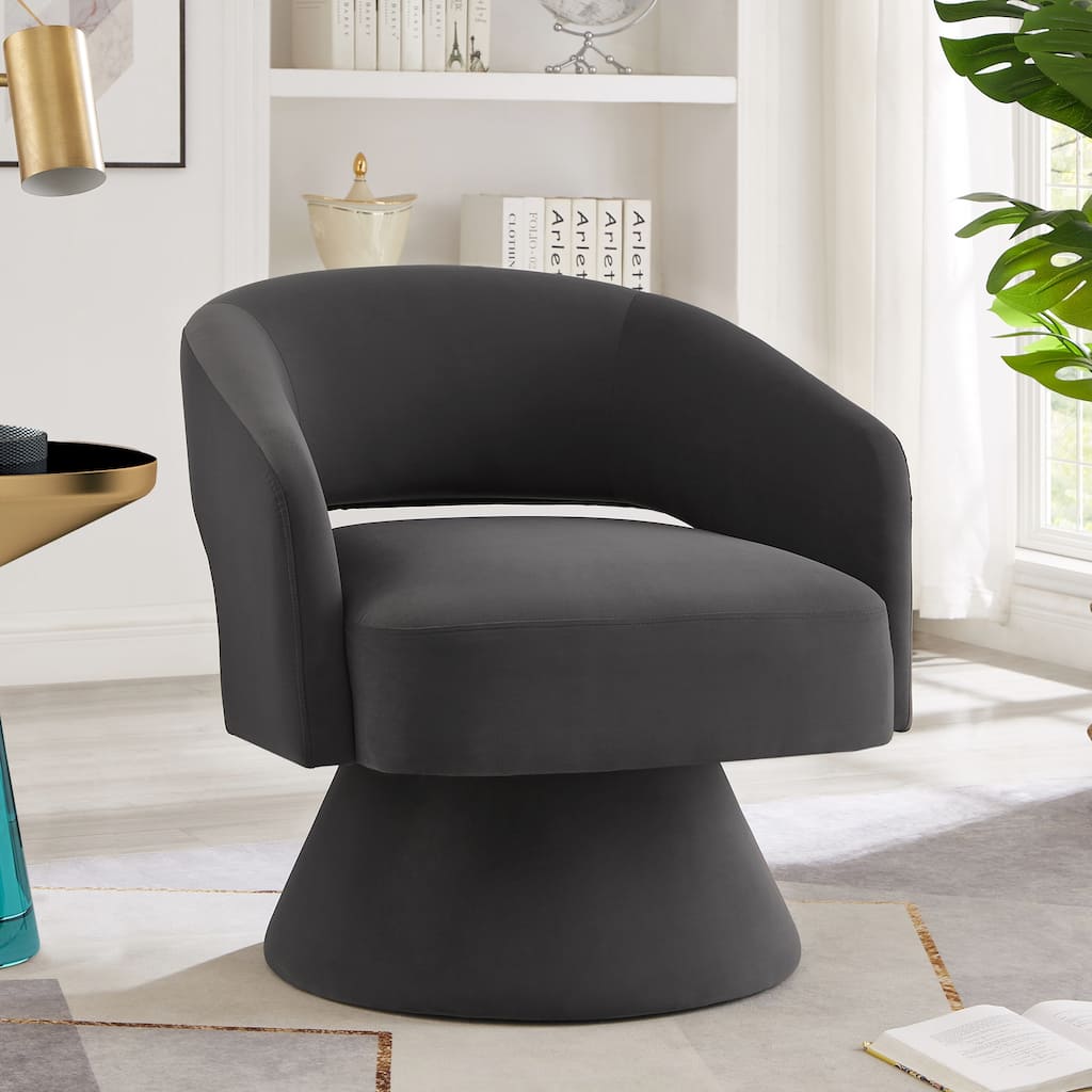 Round Swivel Barrel Chair, Upholstered Velvet Accent Chair with Open Backrest, Modern 360掳 Swivel Armchair Single Seating Chair