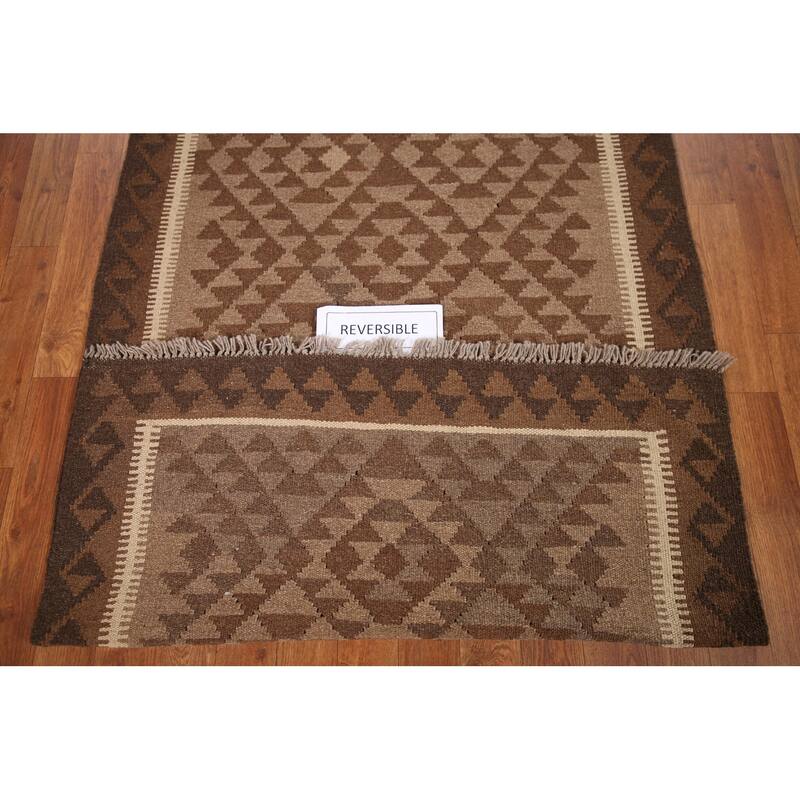 Hand-woven Geometric Kilim Rug Reversible Wool Foyer Carpet - 3'3" x 5'1"