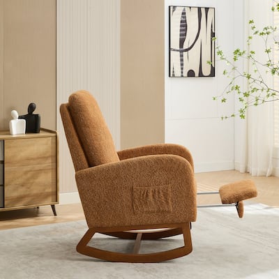 25.4"W Rocking Chair for Nursery, High Back Glider Chair with Retractable Footrest, Side Pocket
