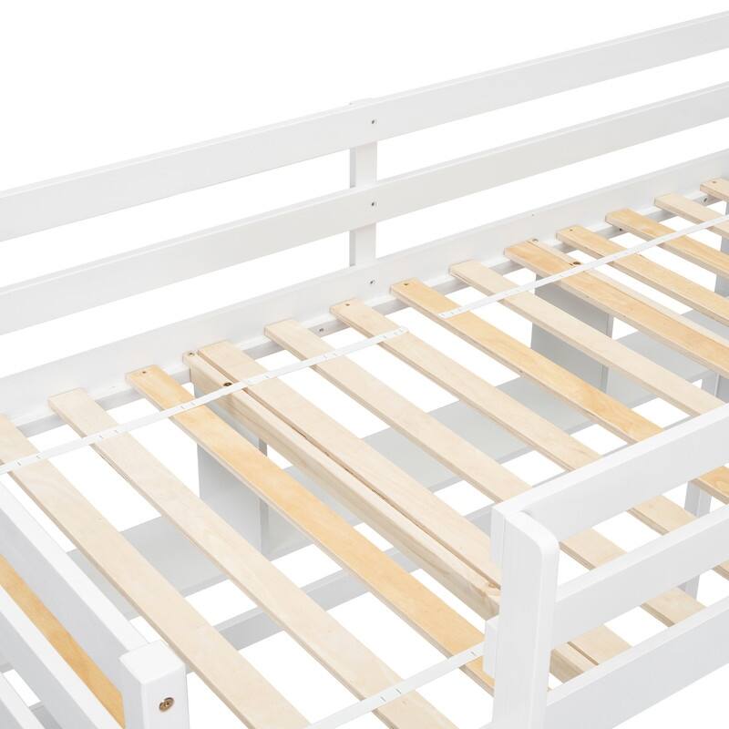 Twin Size Loft Bed with Built-in Desk,Guardrails and Bookcase of Three Compartments