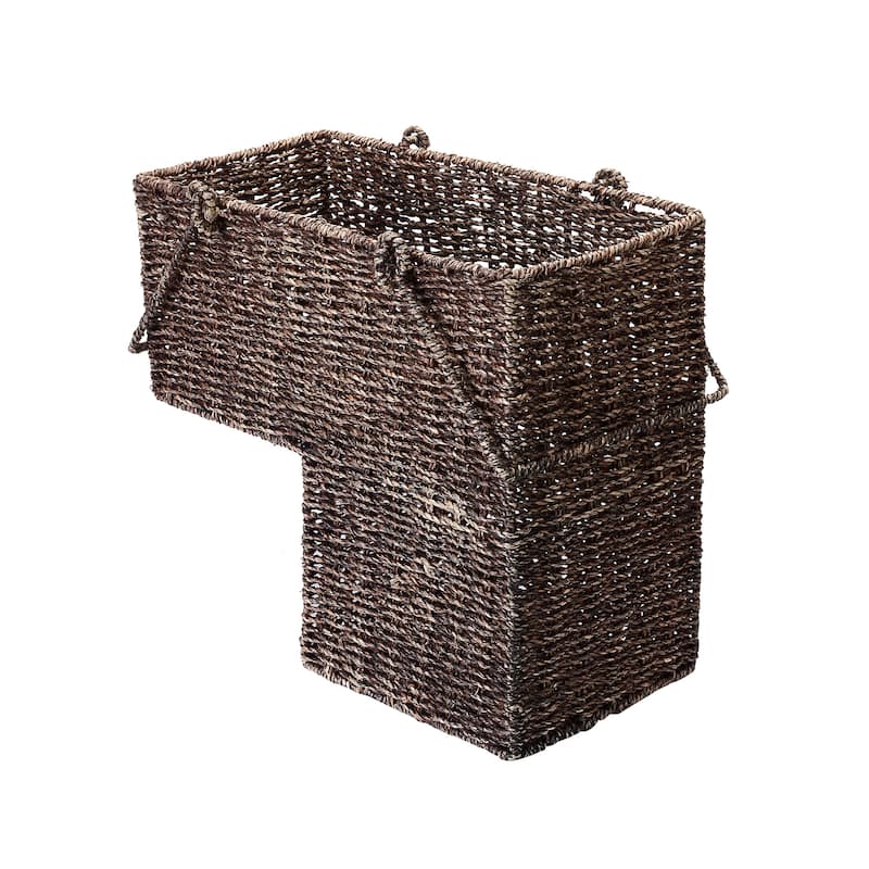 14-Inch Wicker Stair Case Basket with Handles | Handmade Woven Seagrass in Brown by Villacera - Brown