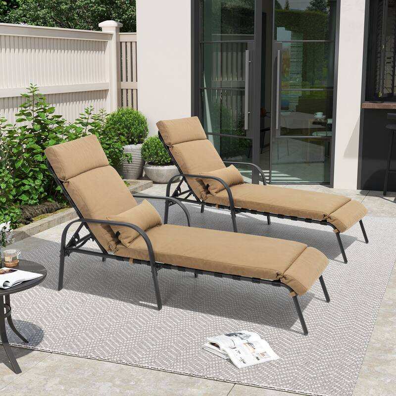 Set of 2 Outdoor Patio & Indoor Adjustable Chaise Lounge Chairs with Cushion
