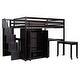 preview thumbnail 100 of 110, Twin/Full Size Loft Bed with Storage Staircase, Wardrobe and Desk, Solid Wood Loft Bedframe with 2 Storage Drawers and Shelves