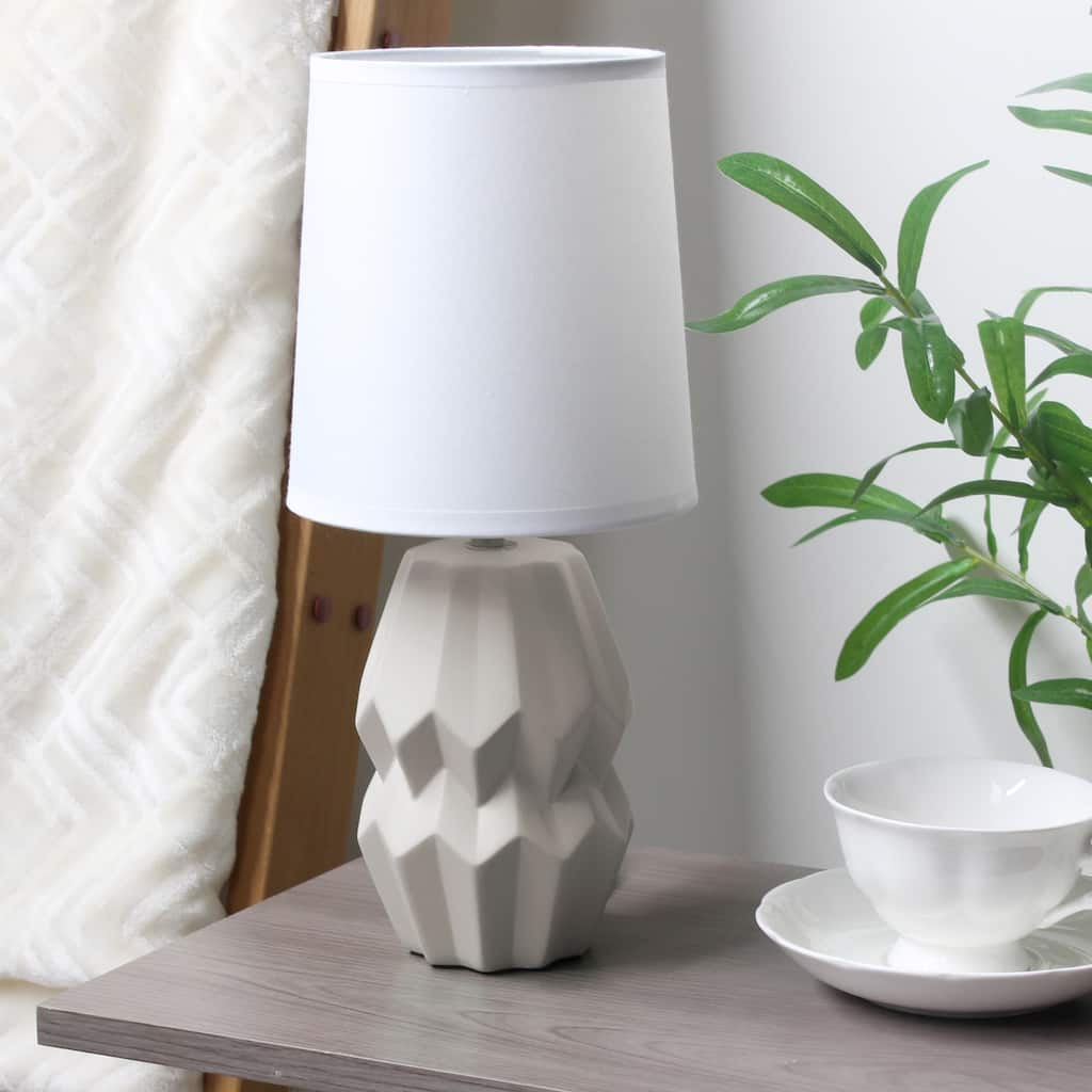 Geometric Ceramic Table Lamp with White Drum Shade - 19.5" - Gray