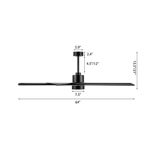 dimension image slide 6 of 8, WINGBO 64 Inch DC Ceiling Fan with Lights and Remote Control, 5 Reversible Carved Wood Blades