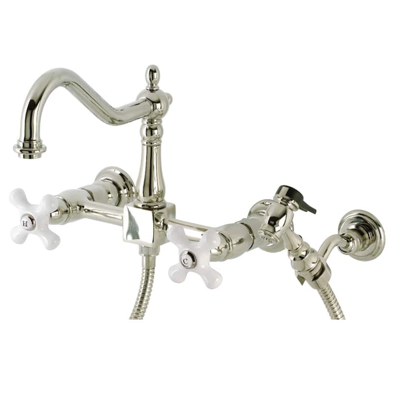 Kingston Brass Heritage Wall Mount Kitchen Faucet - Polished Nickel