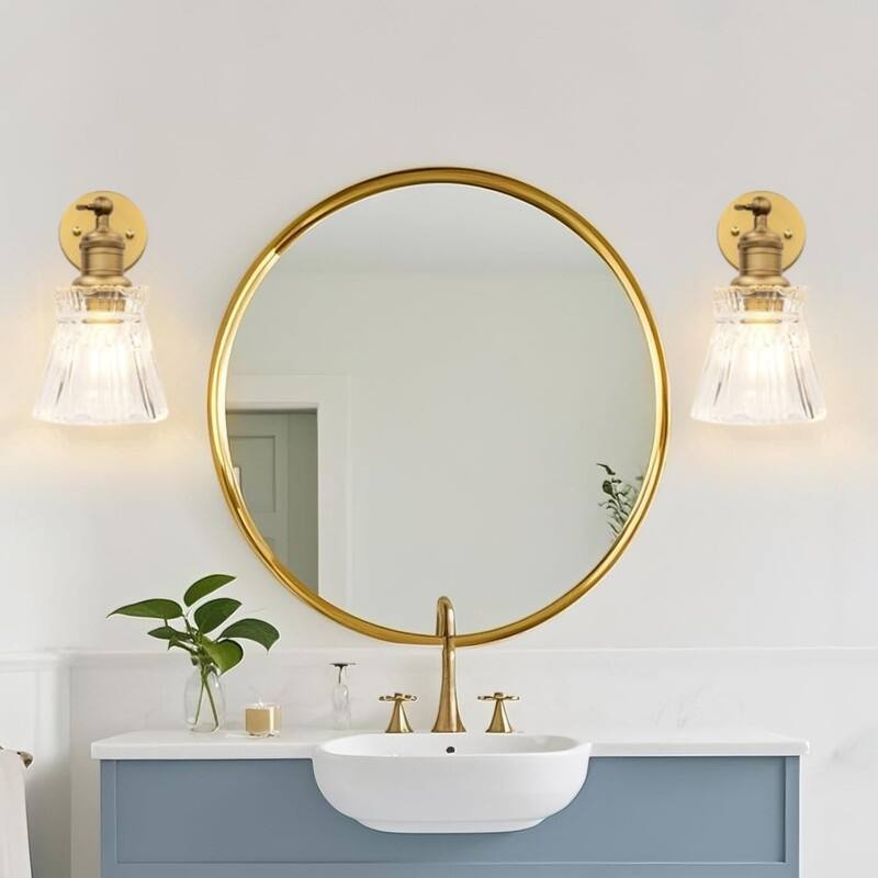 1 Light light bulb gold light fixture glass shade & metal base wall light