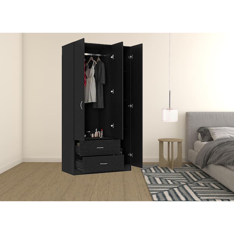 HomeRoots 71" Black Manufactured Wood Two Drawer Combo Dresser