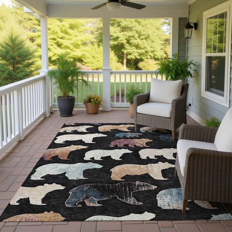 Machine Washable Indoor/ Outdoor Modern Bear Chantille Rug