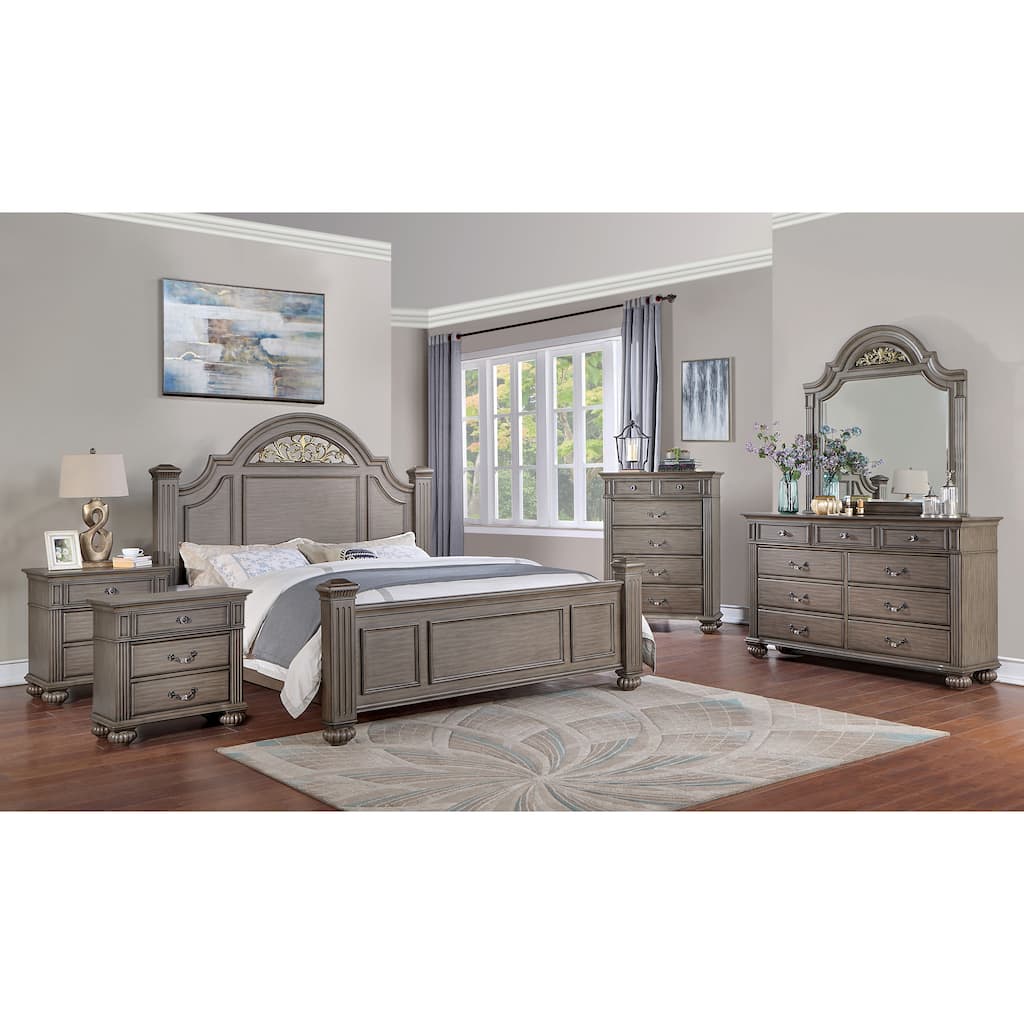 Vame Traditional Grey Wood 6-Piece Poster Bedroom Set by Furniture of America