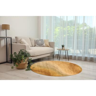 Hand-tufted Wool Gold Contemporary Abstract Morono Rug - 4' Round - 4' Round
