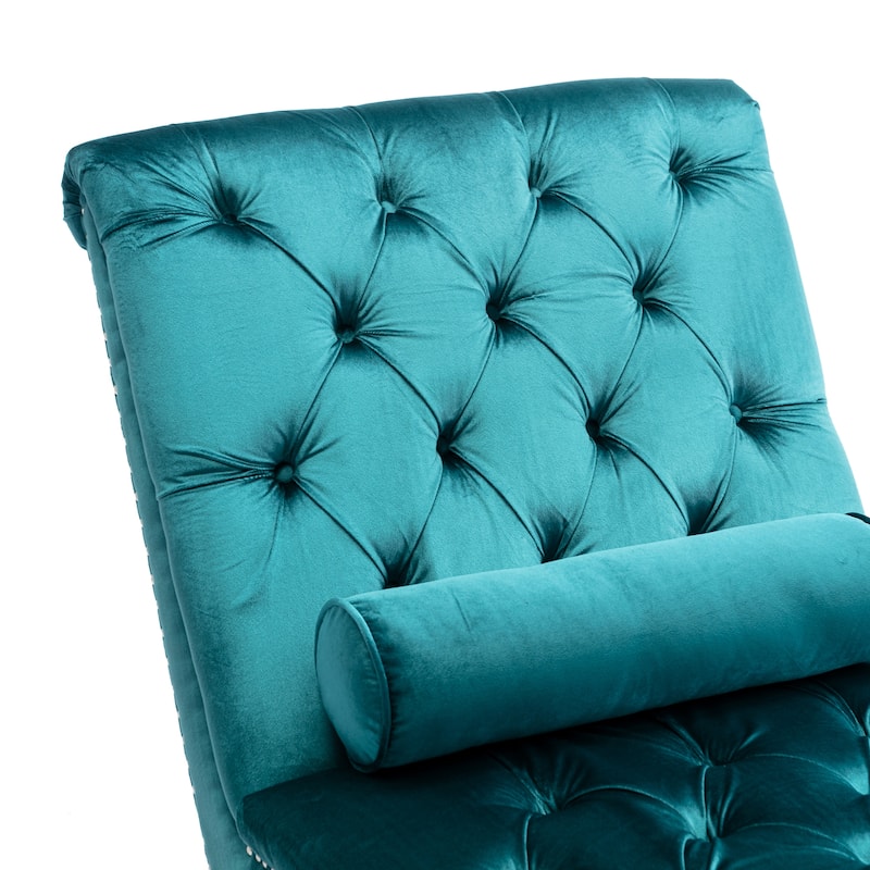 Teal 63.98" Buttons Tufted Chaise Lounge Chair with Pillow
