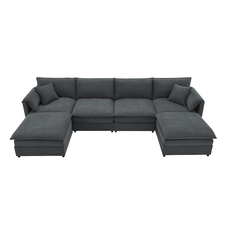 Oversized 134'' Modular U-Shaped 6 Seater Sectional Sofa with Double Cushions and Versatile Ottomans for Living Room