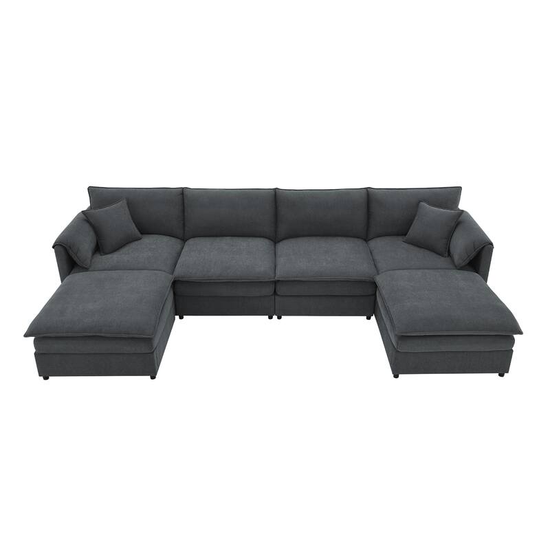 Oversized Modular Cloud Sofa Set with 2 Pillows, 134*66" Chenille Sectional Sofa for Livingroom 6 Seat Sleeper Sofa Bed