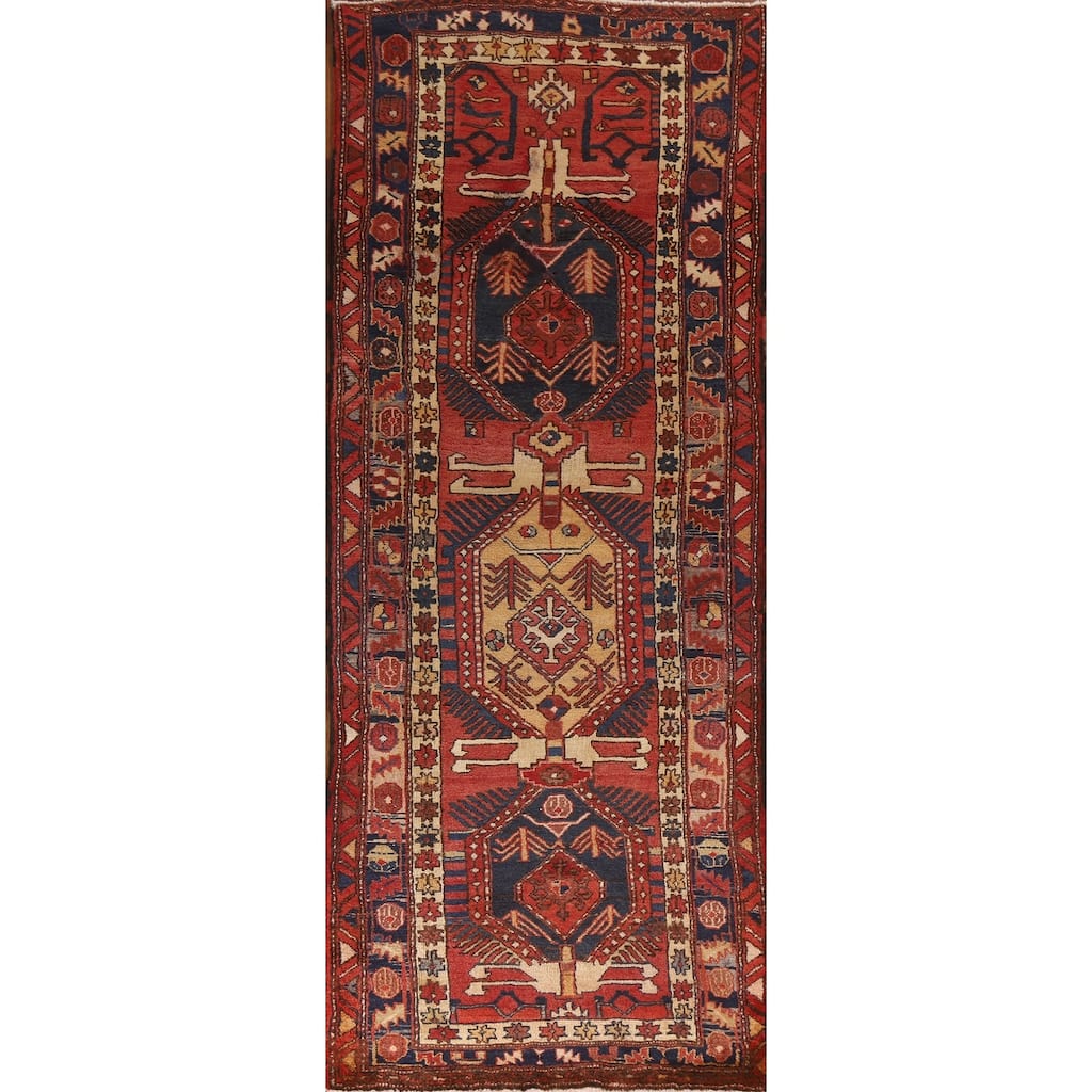 Handmade Vegetable Dye Ardebil Persian Vintage Runner Rug - 3'5"x 10'4"
