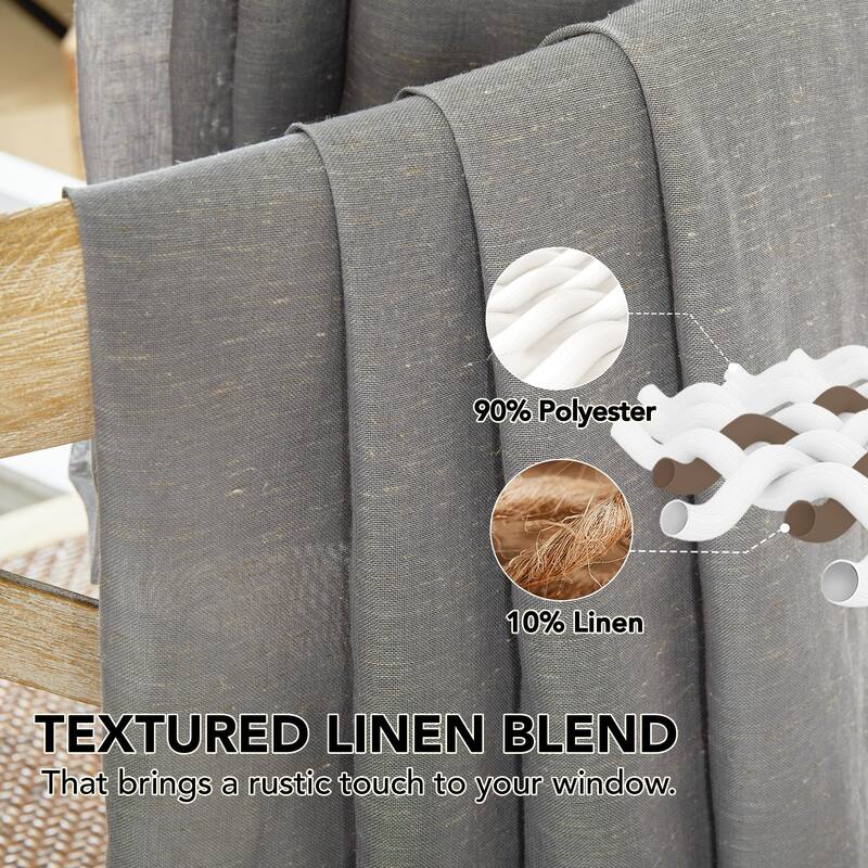 Deconovo Textured Faux Linen Sheer Curtains, 2 Panels, OEKO-Certified