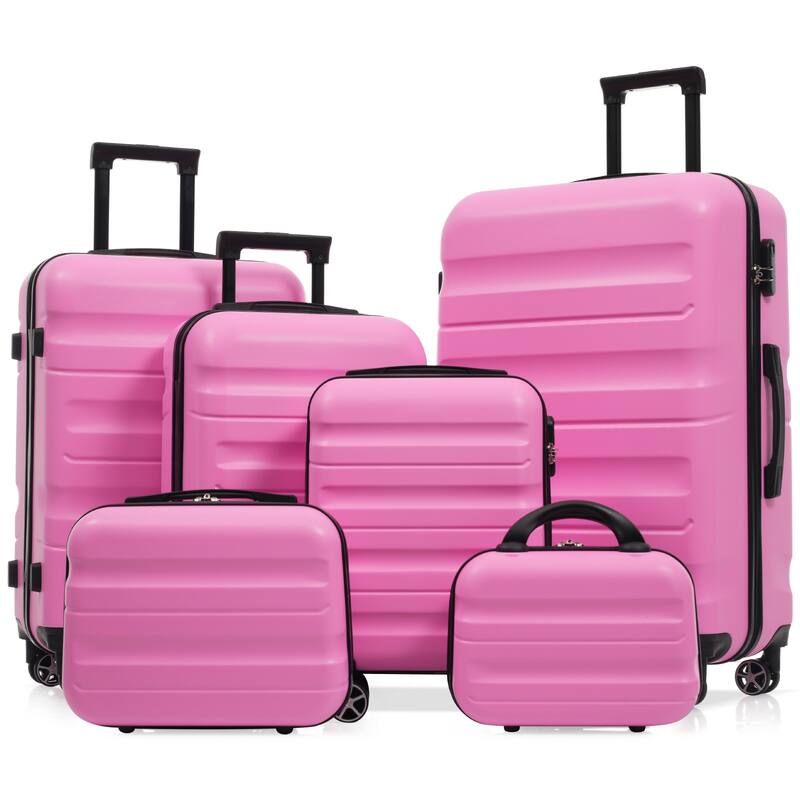 6-Piece Modern Hard-Shell Luggage, Lightweight Luggage with Spinner Wheels, for Boarding Travel, Pink
