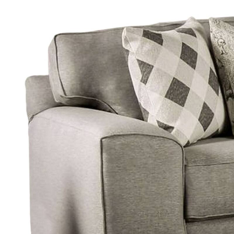 Edison Sofa, Gray Fabric, 4 Accent Throw Pillows, Track Arms, 101 Inch