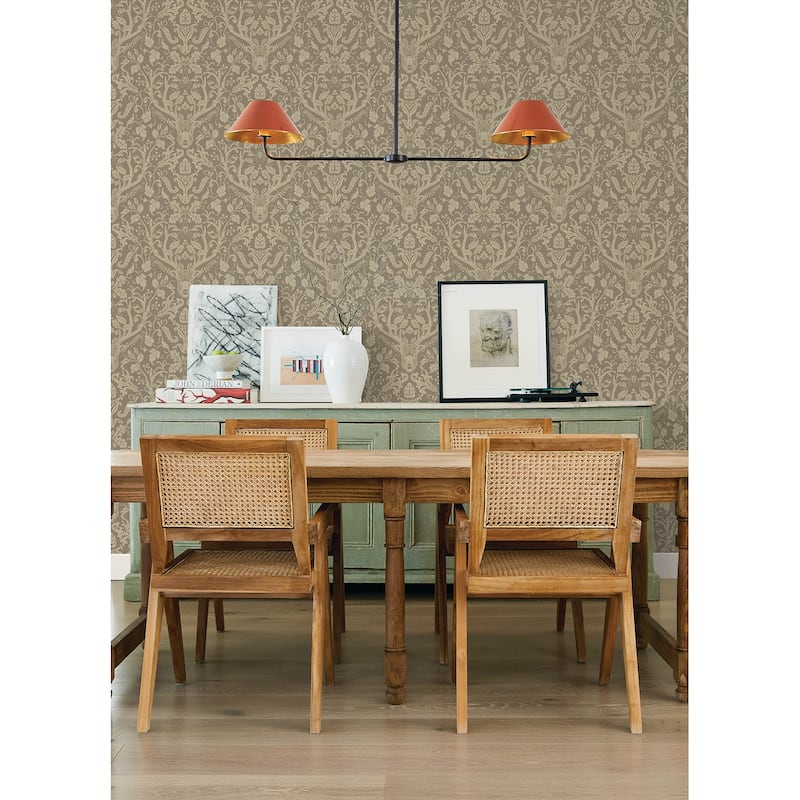Chesapeake Kiwassa Light Brown Antler Damask Wallpaper