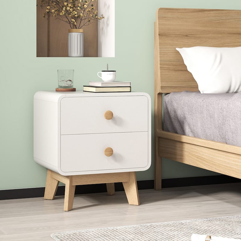 1/2 pcs Modern Night Stand Wooden Side End Table with 2 Drawers