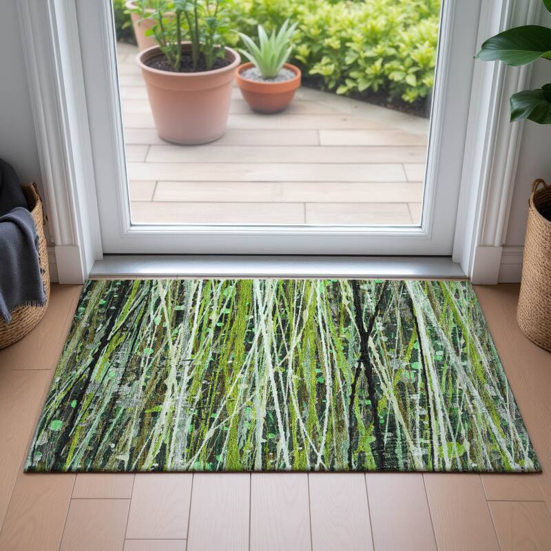 Machine Washable Indoor/Outdoor Abstract Stripes Chantille Rug