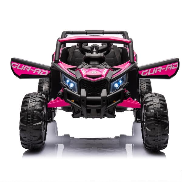 slide 2 of 95, 12V Ride On Car with Remote Control,UTV ride on for kid,3-Point Safety Harness, Music Player Pink