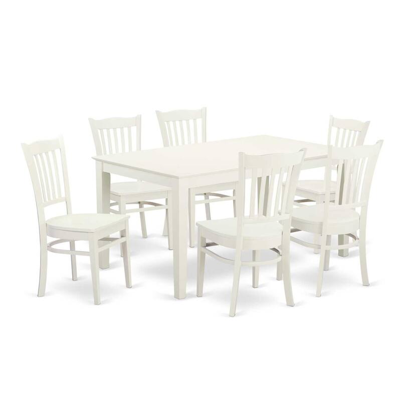HomeStock 7-Piece Linen White Finish Solid Wood Top Dining Table with 6 Chairs with Lattice Back