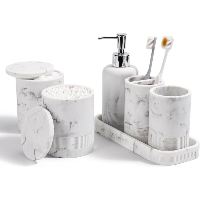 6-piece bathroom toothbrush set, glass cup, cotton swab jar, modern bathroom organizer - Grey