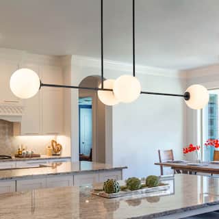 4-Light Modern Linear Chandelier Cluster Globe Glass Kitchen Island Light