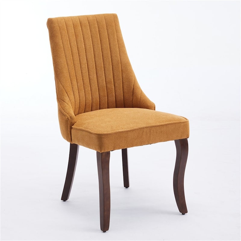 Set of 2 Fabric Upholstered Kitchen Dining Chairs with Solid Wood Legs