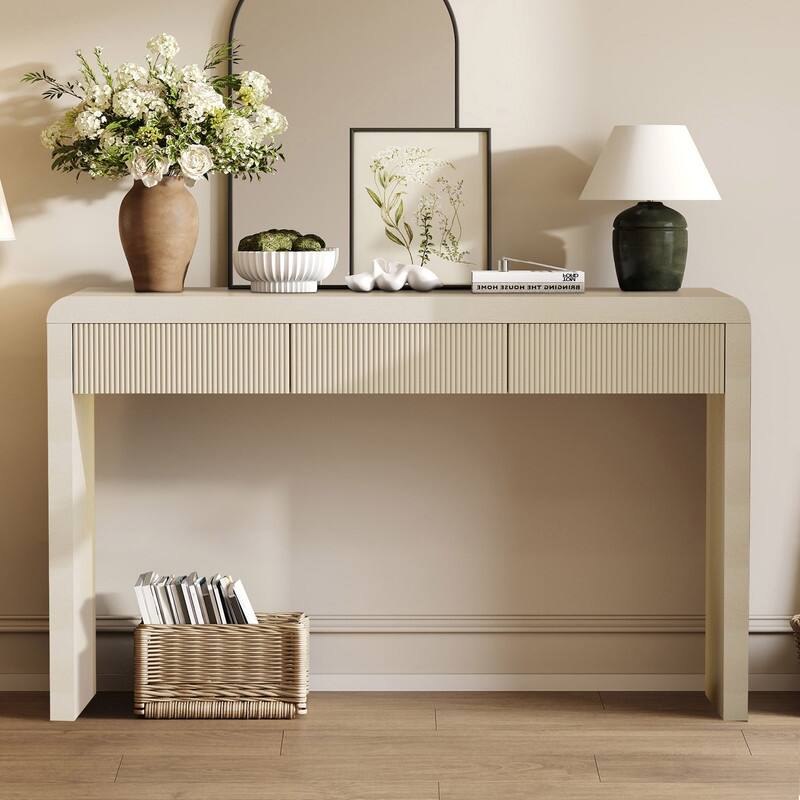 Rustic 52.9" Console Table with 3 Fluted Drawers and Solid Wood Veneer for Entryway Display and Storage