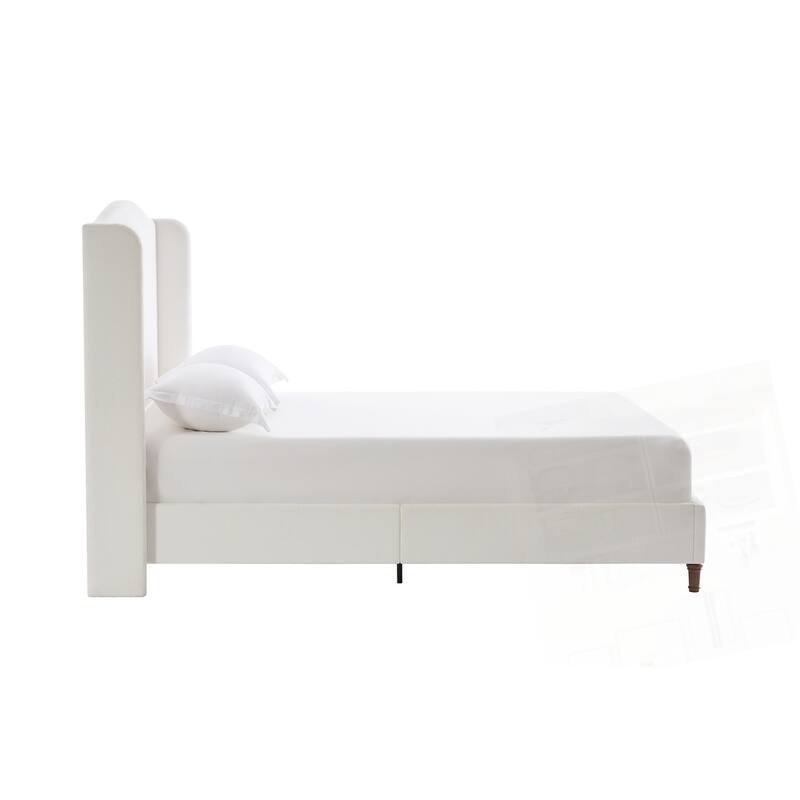 Upholstered Wingback Headboard Bed Platform Bed No Box Spring Needed