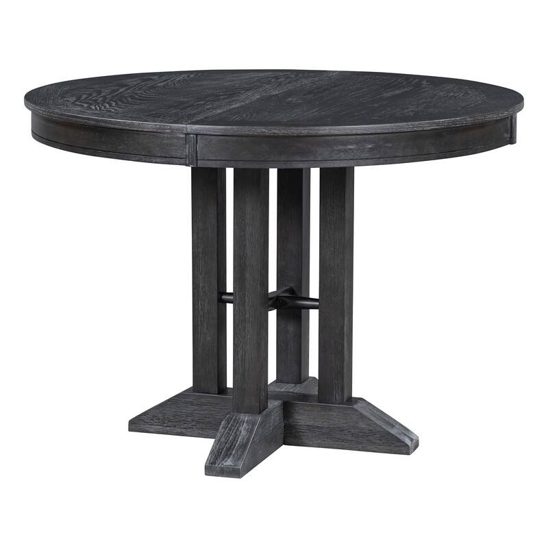 Spruce & Spring Round Dining Table Set for 4, Extendable 5-Piece Mid Century Modern Farmhouse Table with Upholstered Chairs