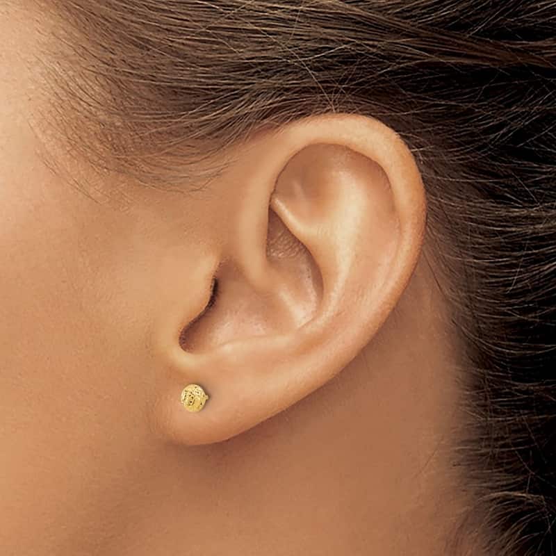 Curata 14k Yellow Gold Polished Sparkle Cut Button Post Earrings - 4.5x4.5mm