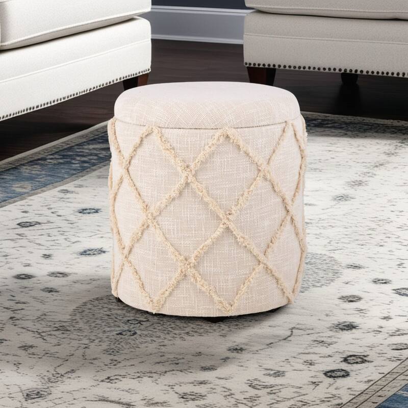 Handwoven Fabric Storage Ottoman