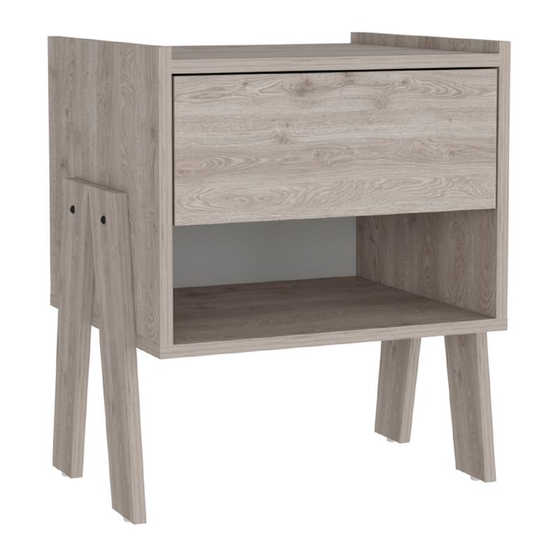 1-Drawer 1-Shelf Nightstand in Light Grey with Elegant Design and Ample Storage