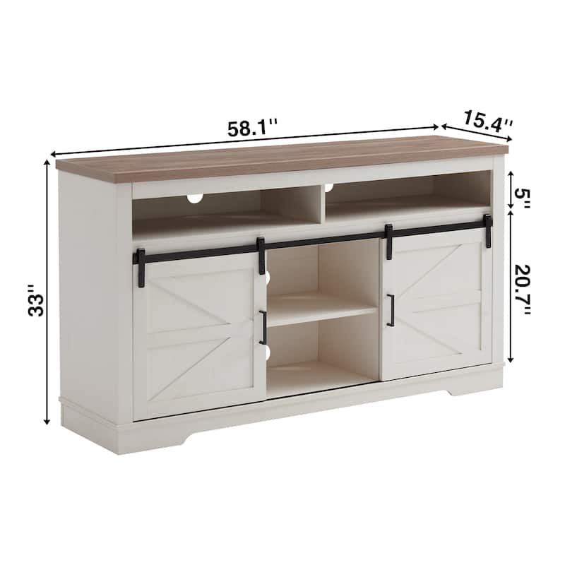 Farmhouse TV Stand for 65+ Inch TV, 33" Tall Entertainment Center w/Sliding Barn Door, Rustic Media Console w/Storage Shelves