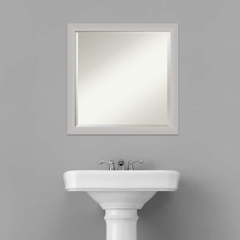 Beveled Wood Bathroom Wall Mirror - Low Luster Silver Frame - Low Luster Silver