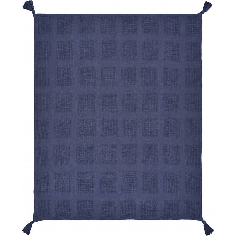 HomeRoots 50" X 60" Navy Blue Woven Cotton Throw Blanket with Tassels