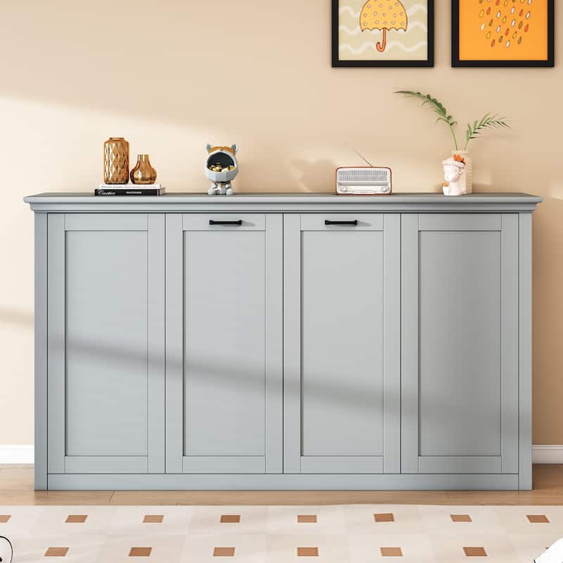 Twin Size Murphy Bed with Foldable Cabinet Design, Gray, Space-Saving & Easy Assembly