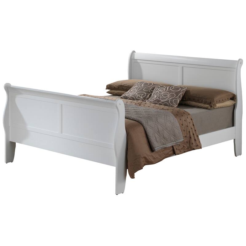 White Full Sleigh Bed - Modern Solid Pine Frame - Elegant High Footboard Design - Easy Assembly