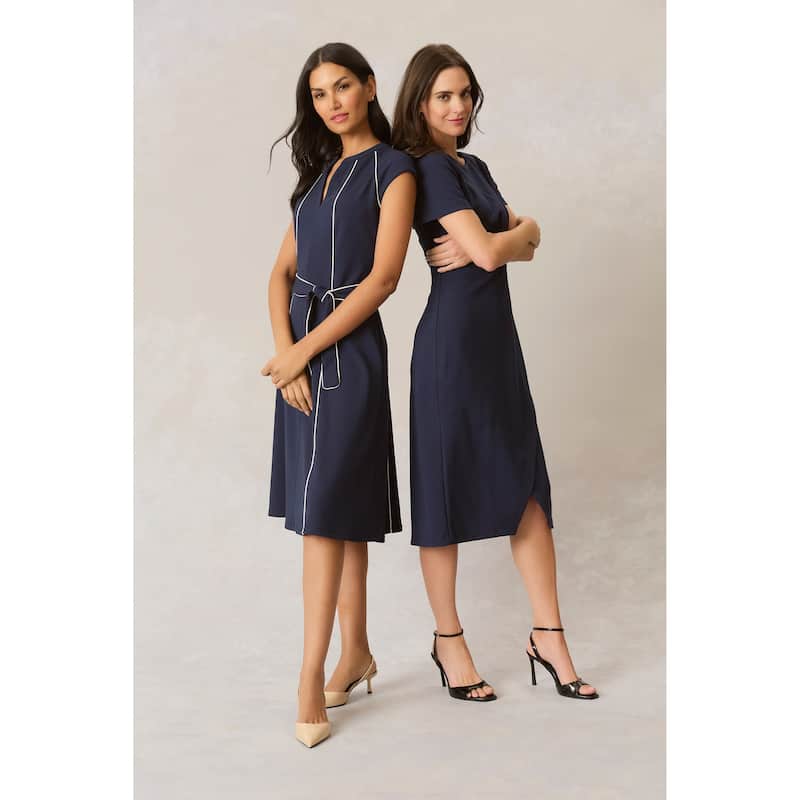 Maggy London Women's Boatneck Short Sleeve Sheath Midi Dress With Wrap Hem And Back Zipper
